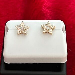 Luxury Moissanite Diamond Gold Star Stud screwback Earrings perfect for kids